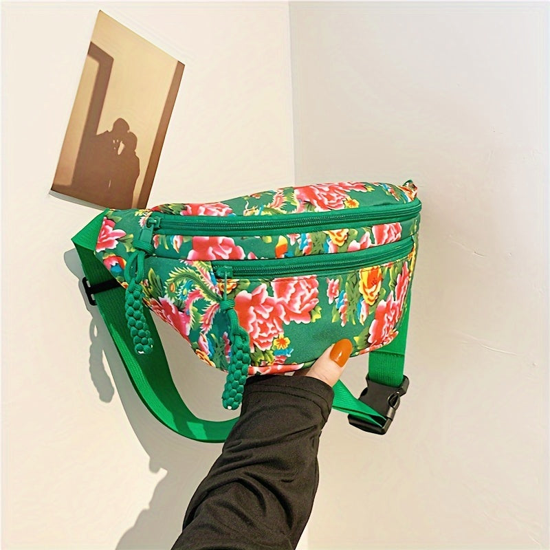 Floral Waist Pack for Women Adjustable Strap Lightweight Nylon Chest Bag