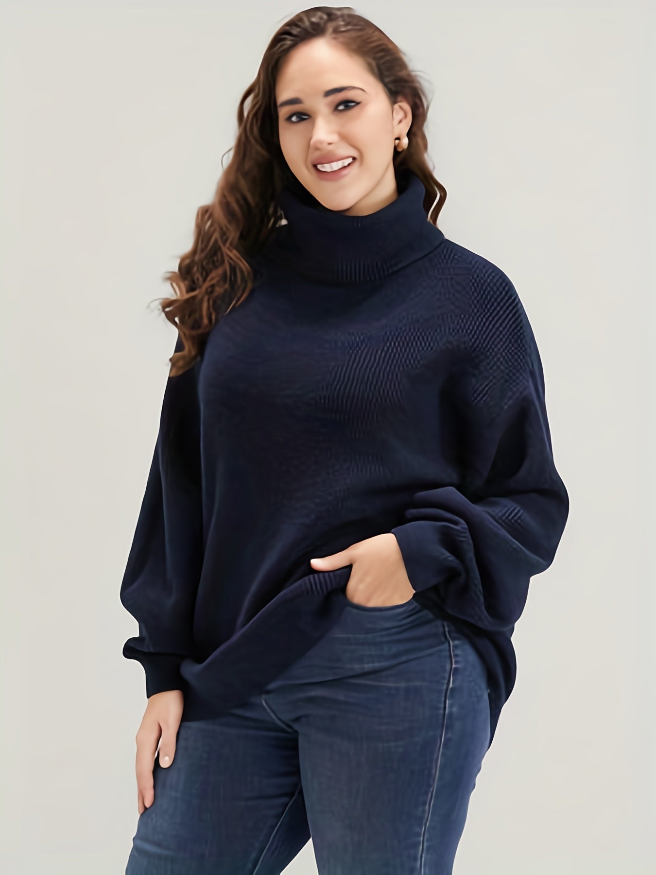  Solid Lantern Sleeve Turtle Neck Sweater