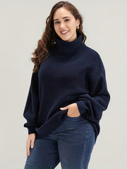  Solid Lantern Sleeve Turtle Neck Sweater
