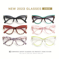 Cat Eye Clear Lens Glasses For Women Men Casual Rivet Decor Anti Light Glasses