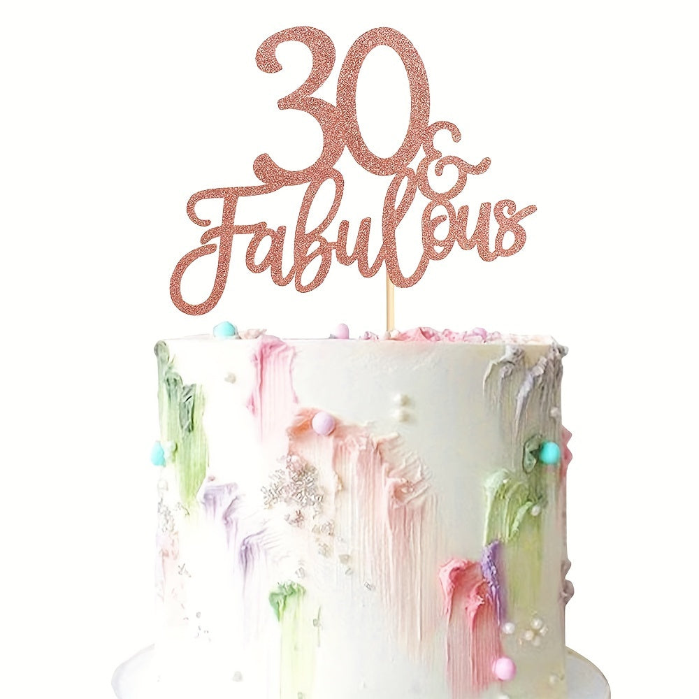 1pc Glitter Gold Paper Rose Cake Topper for Birthday Party