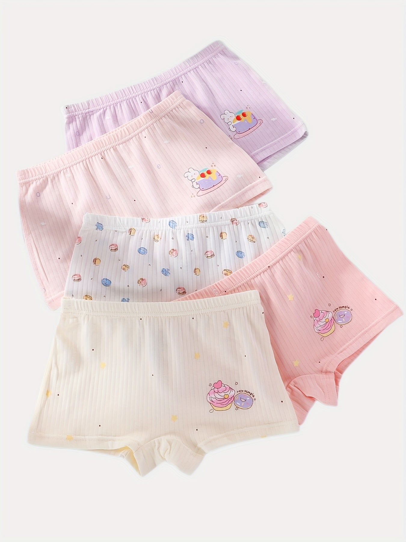 5pcs Girls Cartoon Rabbit & Cake Shortie Briefs Soft Cotton Underwear
