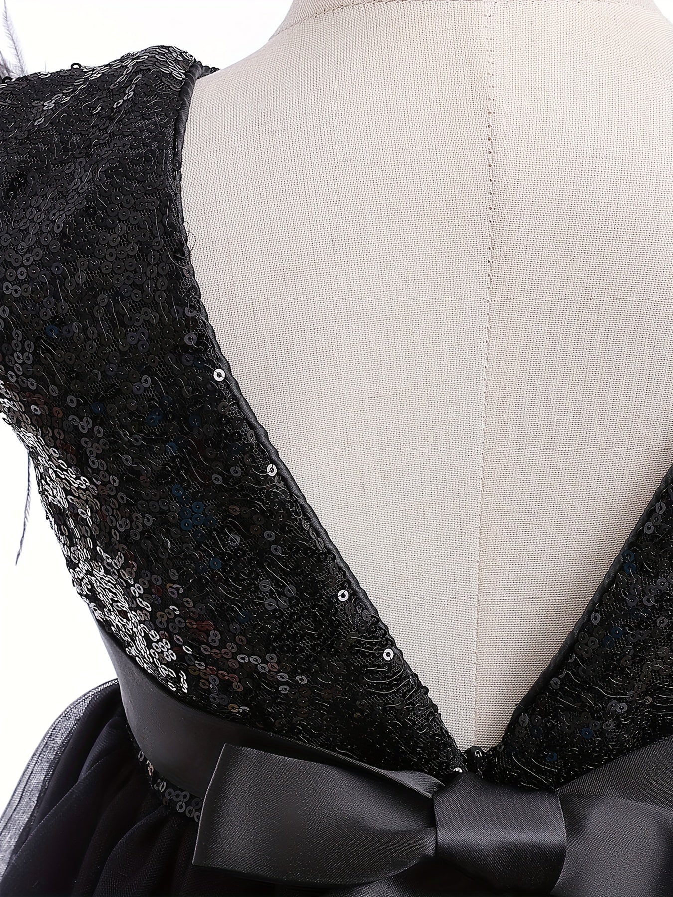 Girls Sleeveless Princess Dress Sequin Bow Belt Gothic Style