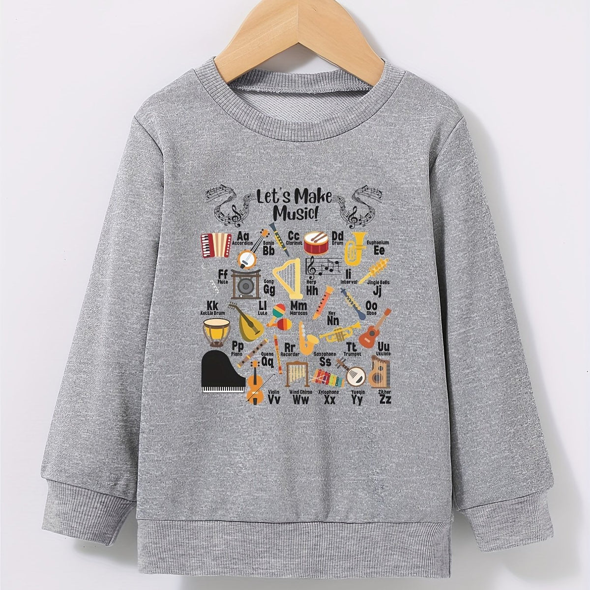 Boys Musical Instrument and Letter Print Sweatshirt