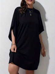 Casual Dress Women's Plus Plain Bat Sleeve