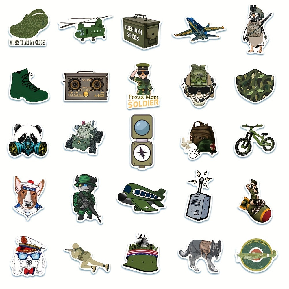 50pcs Cartoon Military Equipment Graffiti Stickers for Laptop Trunk