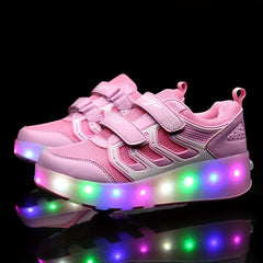 Girl's LED Light Up Roller Shoes Comfy Detachable Wheel Skate Sneakers