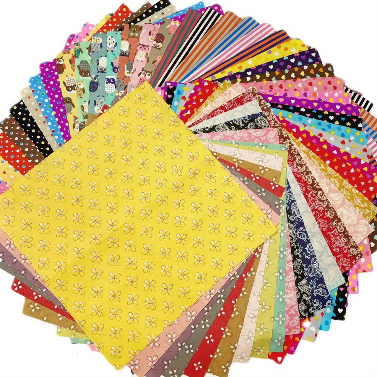 50 Random Patterned Polyester Fabric Flowers Precut for Sewing Quilting Crafting