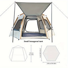 Hexagonal Camping Tent Waterproof Easy Setup 4 Windows 2 Doors Outdoor Hiking