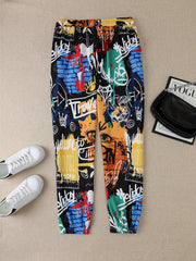  Pop Art Print Joggers Elastic Waist Medium Stretch