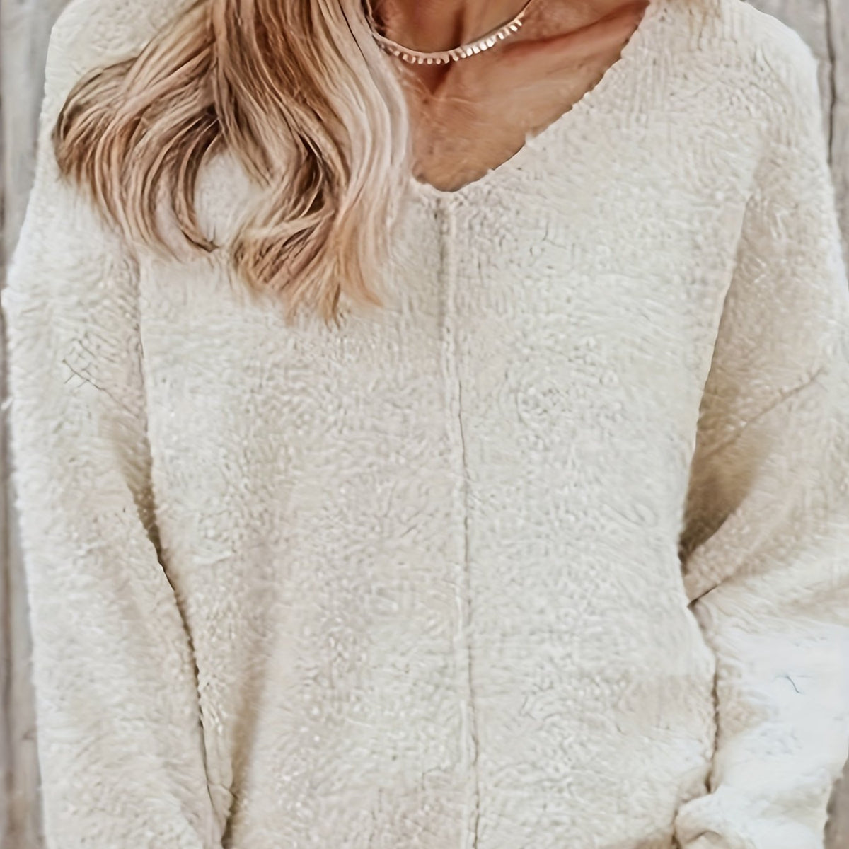  Solid Long Sleeve V Neck Sweater