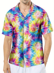 Spiral Dye Hawaiian Shirt Men's Casual Button Up Short Sleeve Shirt