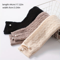 Ribbed Knitted Wool Gloves Plush Warm Fingerless Long Gloves