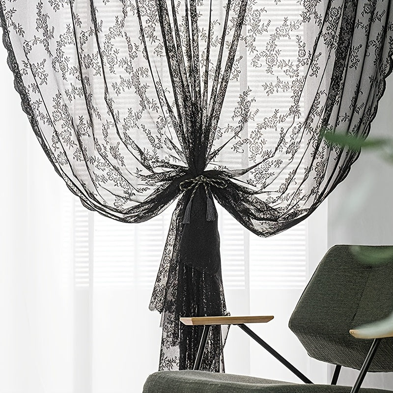 Floral Rose Embroidered Lace Curtains for Elegance in Living Room Bedroom Office
