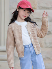 Girls Solid Button Front Knitwear Outerwear Winter Christmas Gift