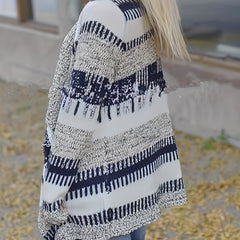  Colorblock Print Open Front Cardigan