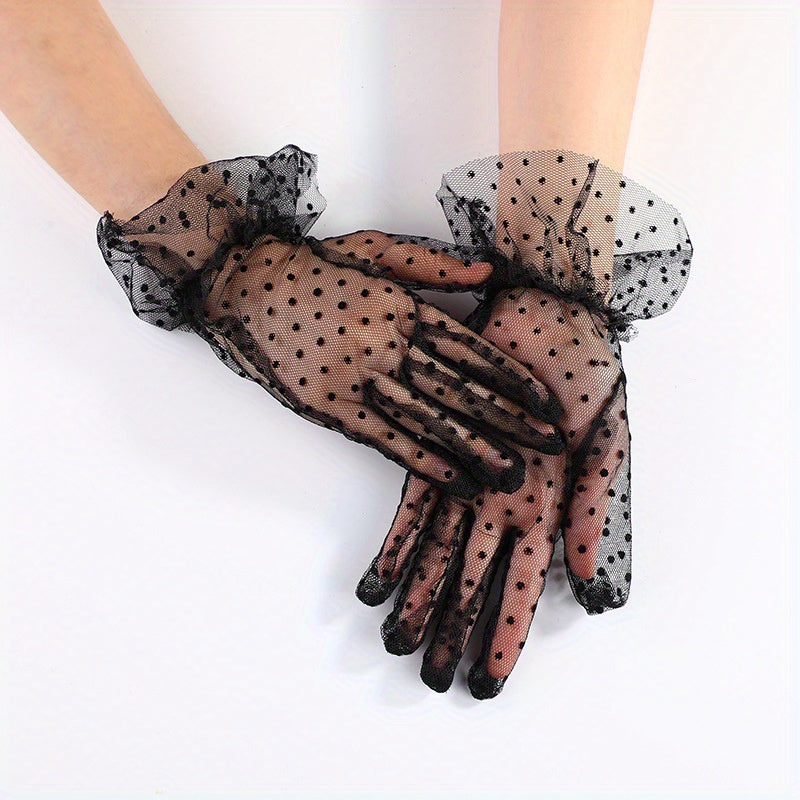 Polka Dot Lace Gloves Women Breathable Cycling Gloves Wedding Bridal