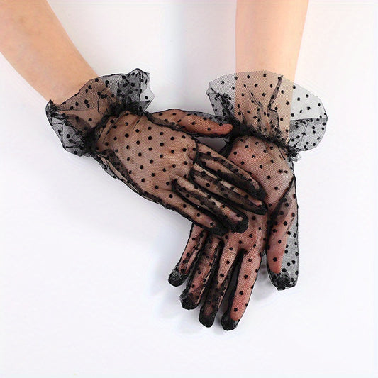 Polka Dot Lace Gloves Women Breathable Cycling Gloves Wedding Bridal
