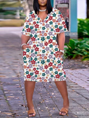  Floral Print V Neck Dress with Pockets