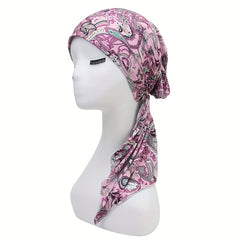 Paisley Print Head Wrap Casual Elastic Turban Soft Long Tail Bonnet