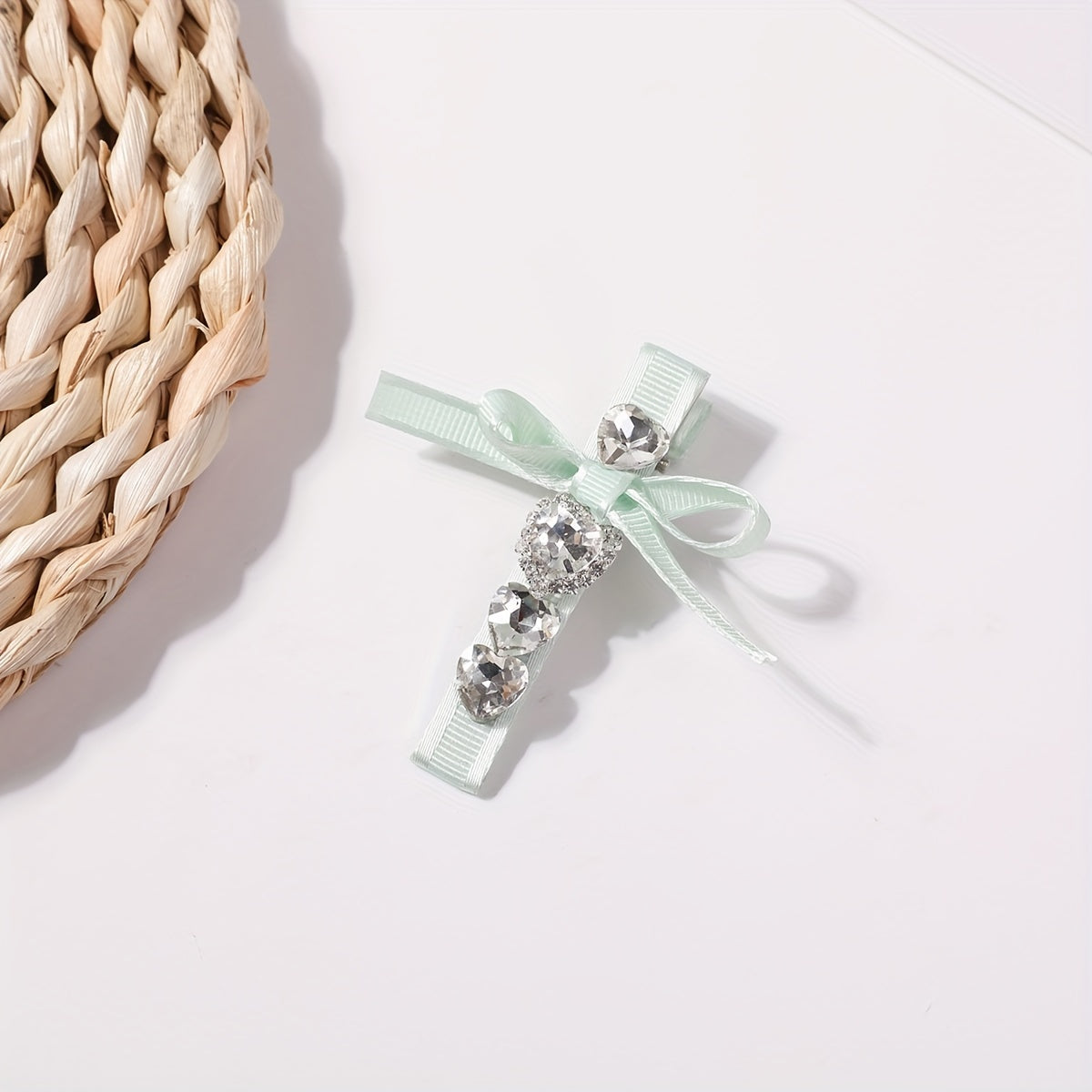 Rhinestone Ribbon Bow Hair Clip for Women Girls