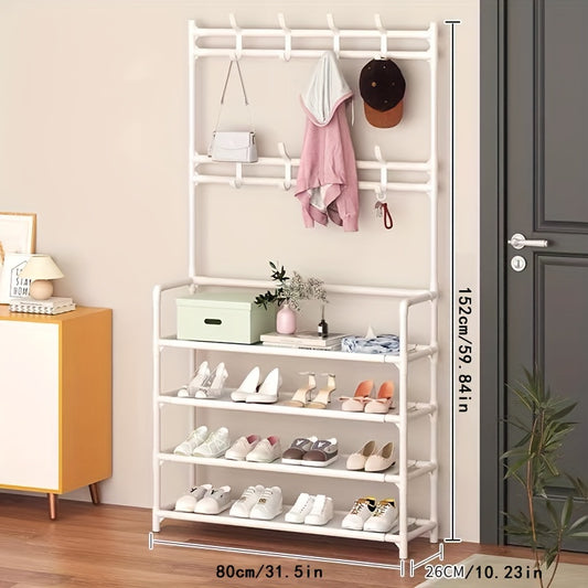 Coat and Shoe Storage Rack with Hat Rack