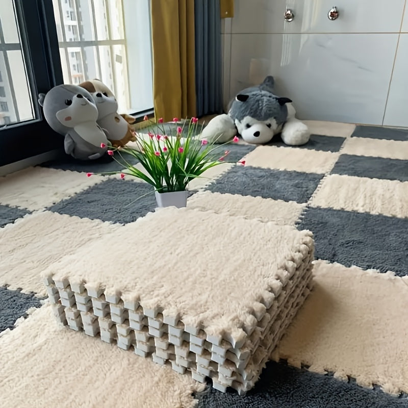 4pcs Soft Velvet Foam Puzzle Floor Mat Washable Plush Puzzle Carpet