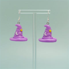 Halloween Purple Witch Hat Dangle Earrings for Women Girls