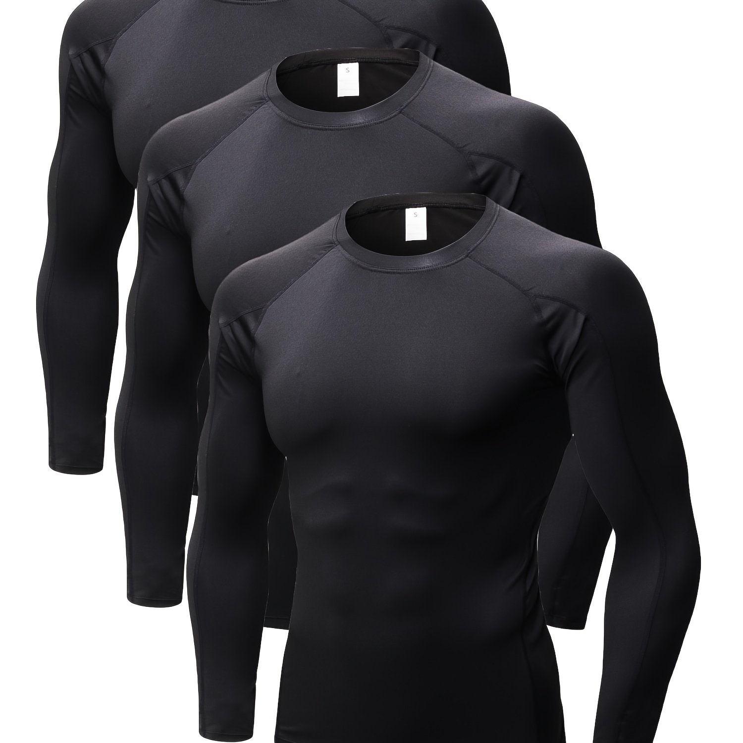 3 Packs Men's Long Sleeve Compression Crew Neck T shirts for Training Running
