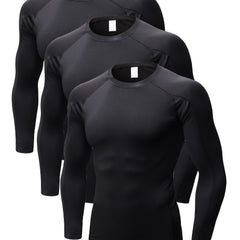 3 Packs Men's Long Sleeve Compression Crew Neck T shirts for Training Running