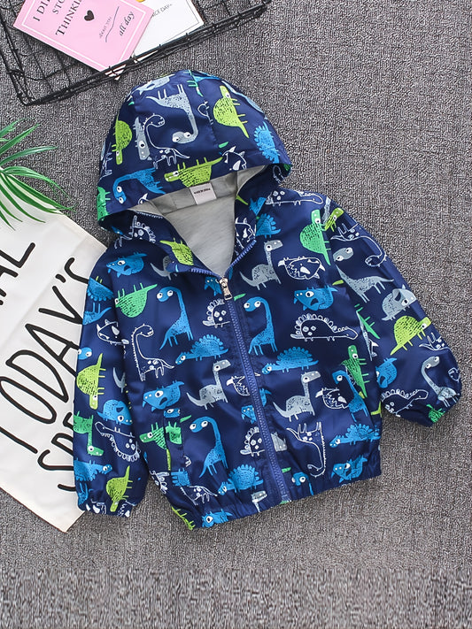 Kids Cartoon Dinosaur Zipper Hooded Jacket