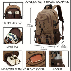 Large Hiking Backpack with Shoe Compartment & Laptop Sleeve