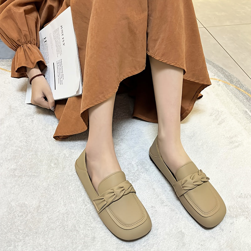 Women's Ruched Decor Flat Loafers Slip On Low Round Toe Non slip Comfy Shoes