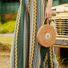 Boho Patchwork High Rise Wide Leg Trousers Plus Size