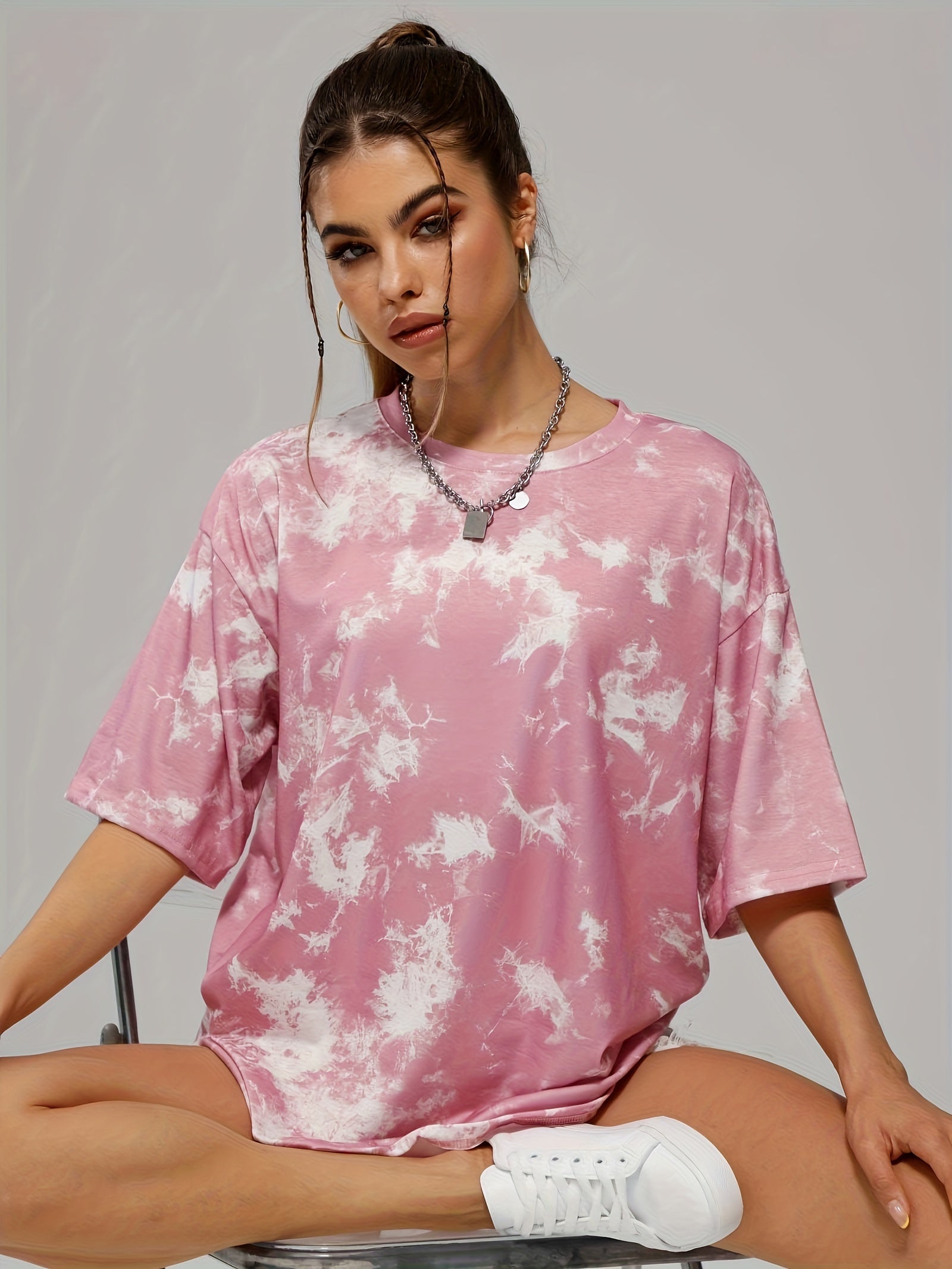 Tie Dye Workout T-shirt Short Sleeve Crew Neck Top