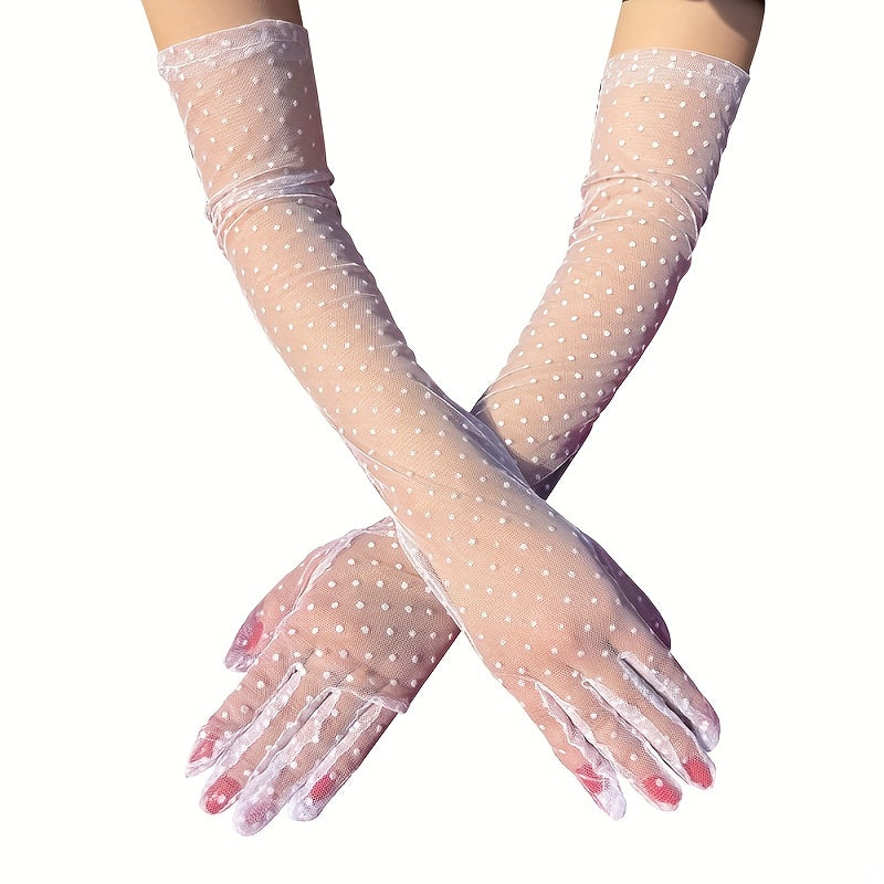 Long Lace Gloves Sexy Polka Dots Semi Sheer Sun Protection Gloves