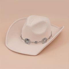 Western Cowboy Hat Silvery Iron Chain Decoration Wide Brim Sun Hat