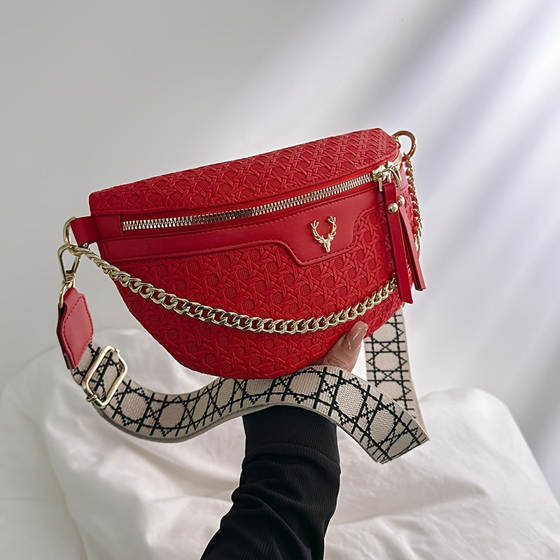 Solid Crossbody Bag With Chain Decor Bum Bag Fanny Pack