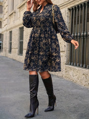  Floral Print Lantern Sleeve Dress