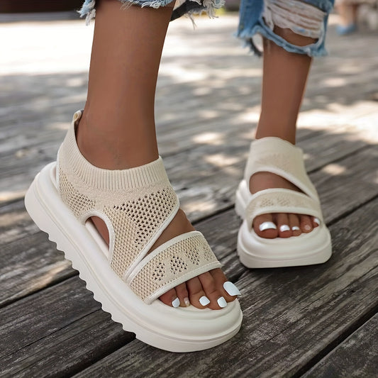 Women's Platform Knit Sandals Slingback Shoes Open Toe Slip On