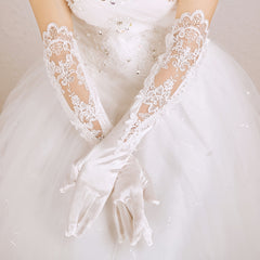Satin Bridal Gloves with Sequin Accents Long Sleeve