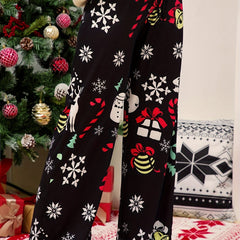  Christmas Pants Women's Plus Gift & Snowflake Print Elastic Drawstring