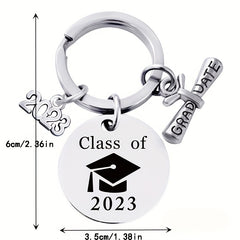 Graduation Keychain Stainless Steel Round Metal Pendant