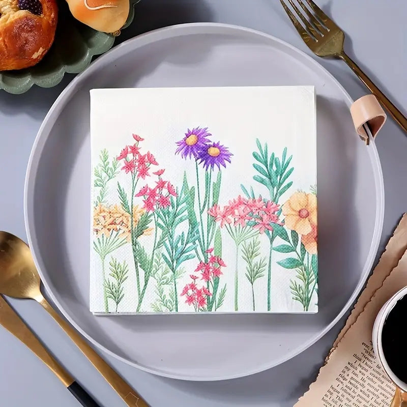 20pcs Wildflower Leaf Printed Napkins - Floral Cactus Paper Napkins