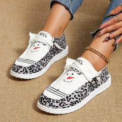 Leopard Print Canvas Lace-Up Shoes Stylish Bird Pattern Outdoor Shoes