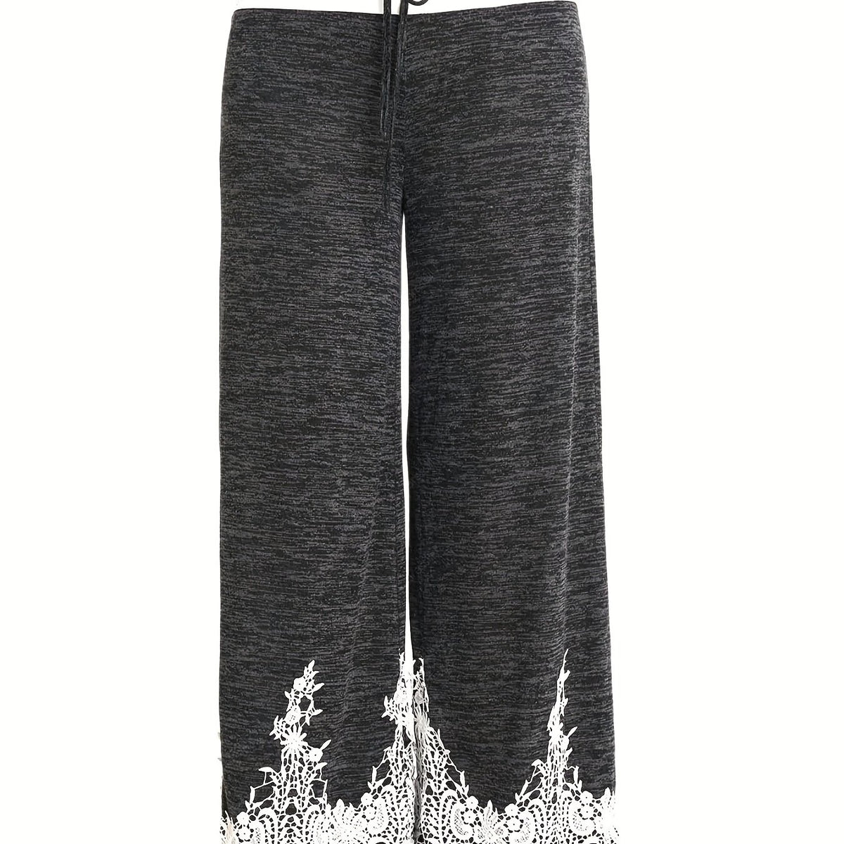 Contrast Lace Trim Elastic Drawstring Pants