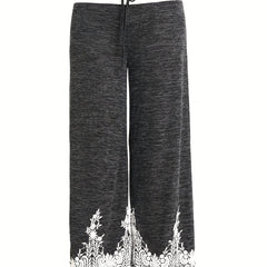  Contrast Lace Trim Elastic Drawstring Pants