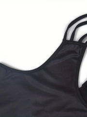  Casual Tank Top Plain Round Neck Split Strap Back Cross Tank