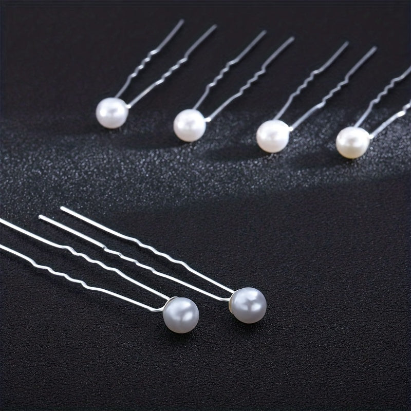 20pcs U Shaped Faux Pearl Hair Pins - Stylish Hair Clips for Wedding Party