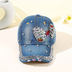 Rhinestone Bow Baseball Cap Denim Sun Hat Classic Sunscreen Dad Hats